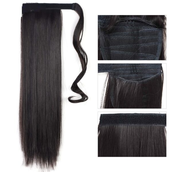Long Straight Wrap Around Clip In Ponytail Hair Extension Heat Resistant Synthetic Tail Fake Hair - Image 2