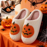 Halloween Pumpkin Cartoon Slippers Warm Winter Slippers Men And Women Couples Indoor House Shoes
